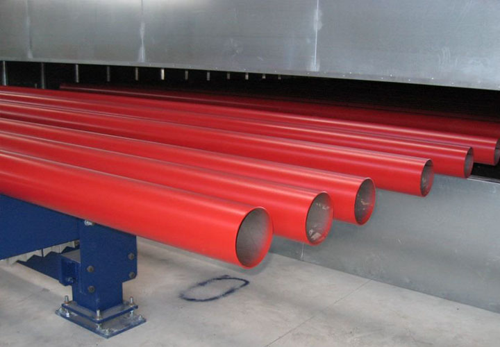 Liquid coating plant for commercial pipes